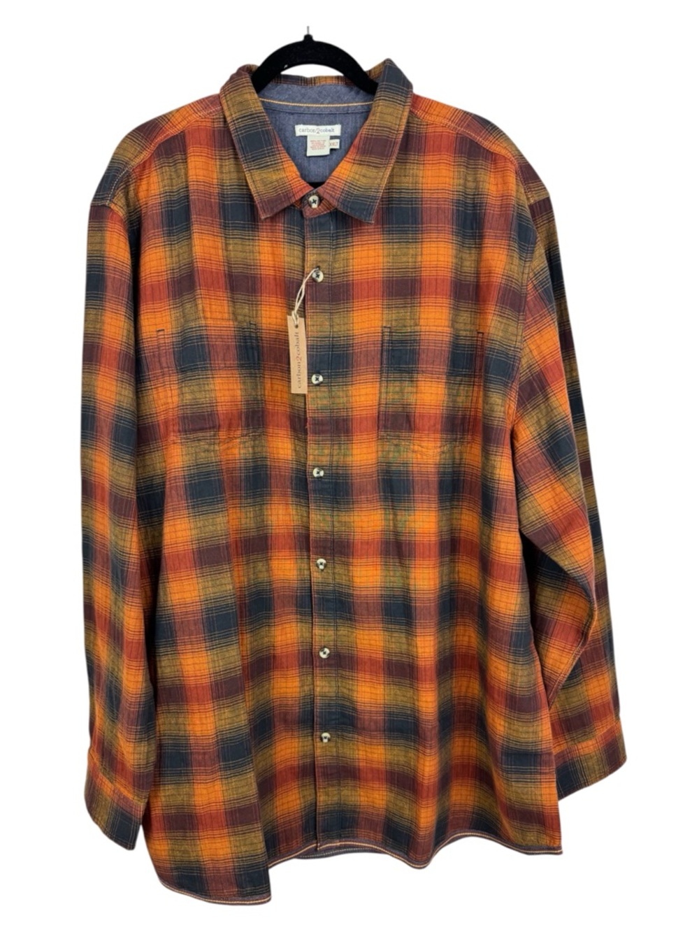 Carbon 2 Cobalt Double Layer Plaid Men's button down long sleeve shirt XXLT